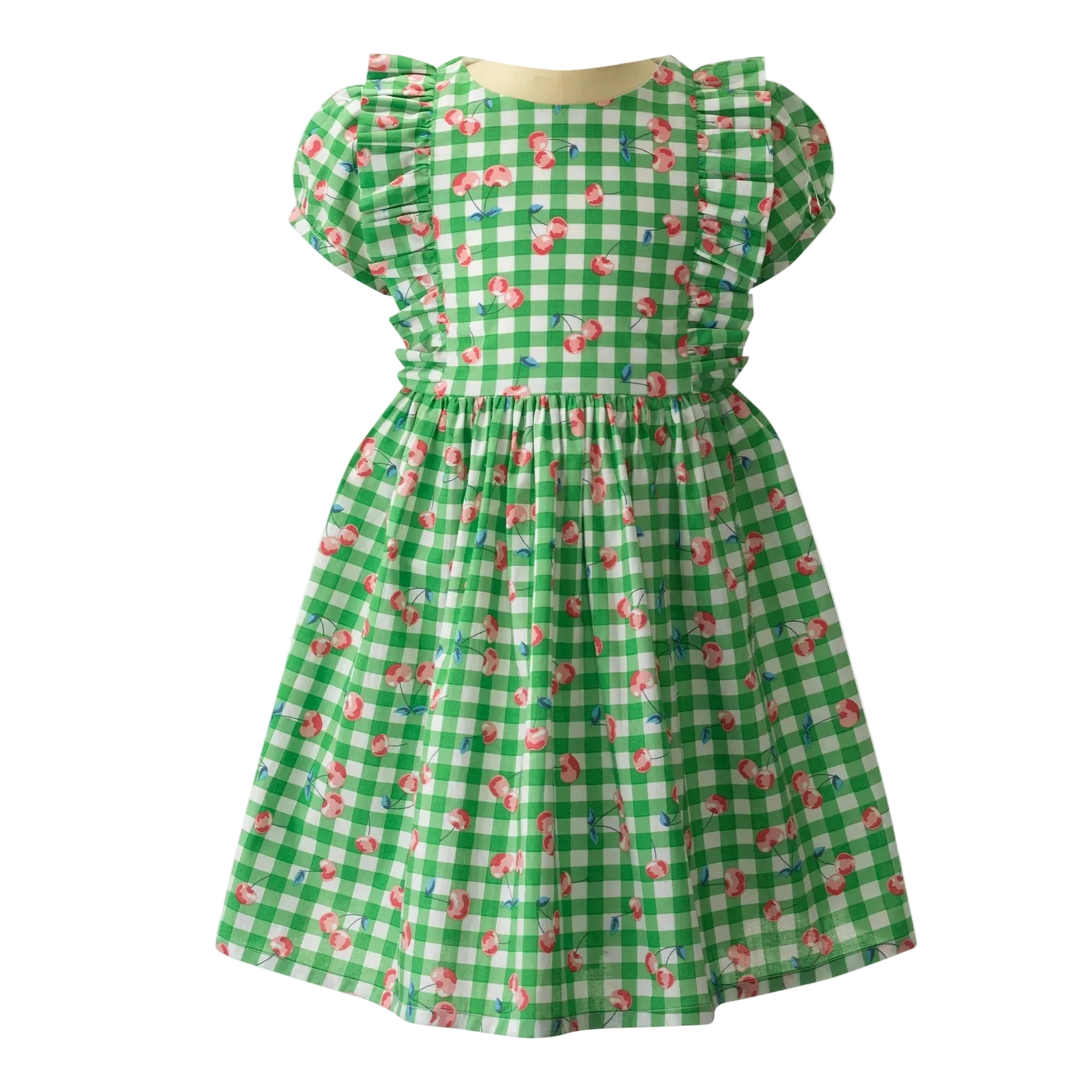 Cherry Check Dress – Puff Sleeve – La Farmms & Company
