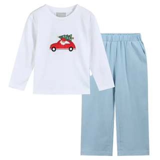 White Santa Christmas Tree Shirt and Blue Pants Set
