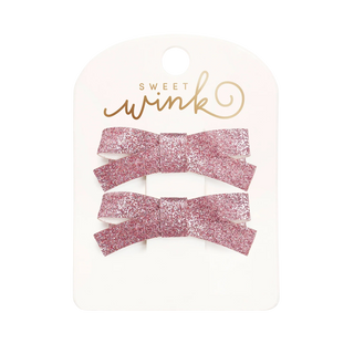 Pink Glitter Bow Clip Set
