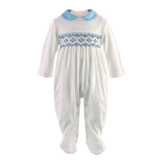 Blue Smocked One piece Footie
