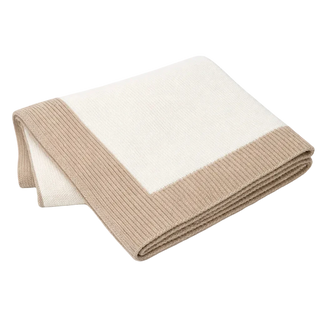 Jersey Knit Blanket with Contrast Rib Border – Cream + Tan
