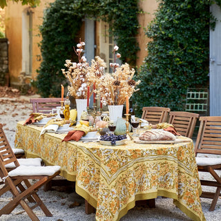 Jardin Tablecloth – Mustard & Grey (59 × 59 in.)
