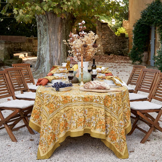 Jardin Tablecloth – Mustard & Grey (59 × 59 in.)
