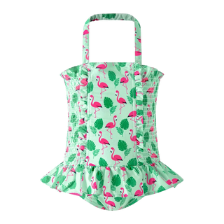 Green Flamingo Ruched Swimsuit
