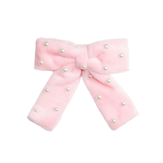Pink Velvet Pearl Bow Clip
