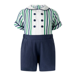 Stripe Romper Short Set – Navy & Green
