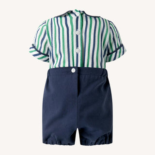 Stripe Romper Short Set – Navy & Green
