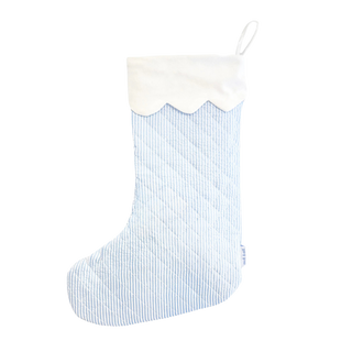 Blue Seersucker Christmas Stocking

