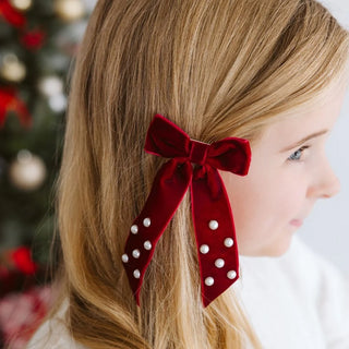 Ruby Red Velvet Coquette Bow Clip
