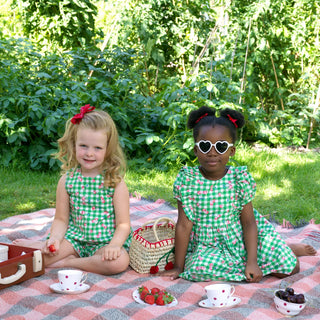 Cherry Check Dress – Puff Sleeve
