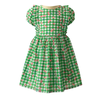 Cherry Check Dress Puff Sleeve La Farmms & Company Cherry Check Dress Puff Sleeve La Farmms & Company