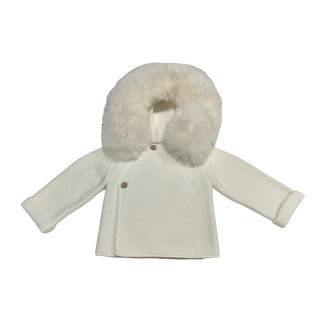 Knit Jacket with Removable Faux Fur Collar — Ivory
