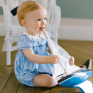 Riviera Blue Stripe Bubble Romper
