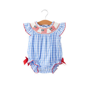 Flag Embroidery Smocked Romper – Red, White & Blue
