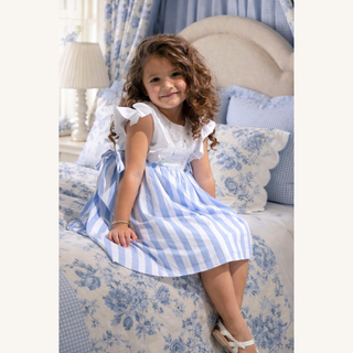 Girls Striped Cotton Smocked Dress – Blue Stripe
