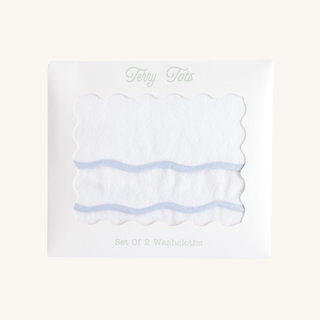 Washcloth Set – Scalloped Blue Pinstripe
