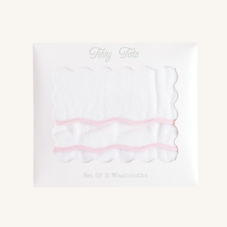 Washcloth Set – Scalloped Pink Pinstripe
