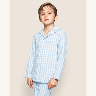Kid’s Twill Pajama Set in Light Blue Gingham
