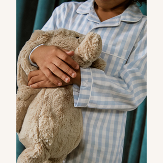 Kid’s Twill Pajama Set in Light Blue Gingham
