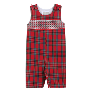 Red and Green Christmas Plaid Smocked Overalls
