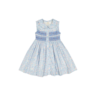 Olympe Floral Blue Sleeveless Smocked Dress
