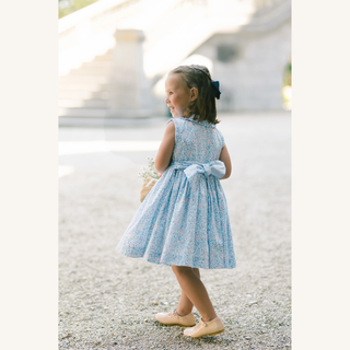 Olympe Floral Blue Sleeveless Smocked Dress

