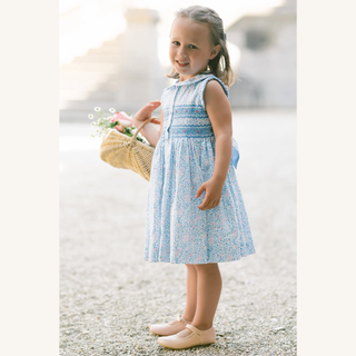 Olympe Floral Blue Sleeveless Smocked Dress

