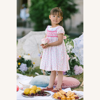 Isadora Floral Pink Short Puff Empire Dress
