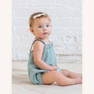 Rosalie Seersucker Ruffle Bubble Romper – Laguna Gingham
