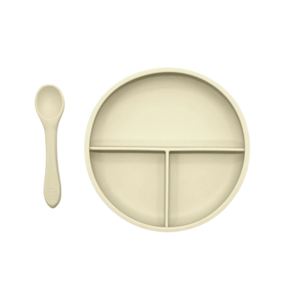 Suction Divider Plate & Spoon Set – Coconut
