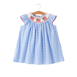 Flag Embroidery Smocked Dress – Red, White & Blue
