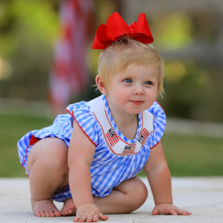 Flag Embroidery Smocked Romper – Red, White & Blue
