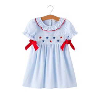 Star Embroidered Smocked Dress – Red, White & Blue
