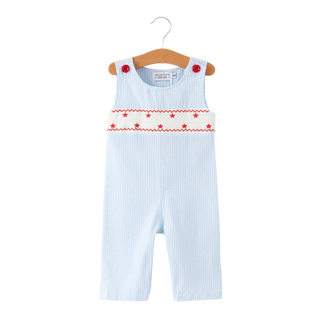 Star Embroidered Smocked Romper – Red, White & Blue
