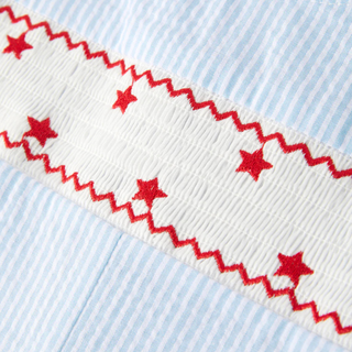 Star Embroidered Smocked Romper – Red, White & Blue

