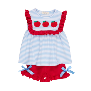 Red Apples & Blue Stripes Ruffle Outfit
