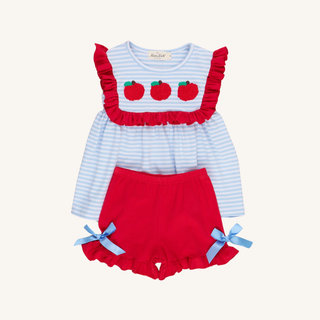 Red Apples & Blue Stripes Ruffle Outfit
