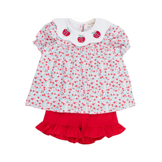 Apple Blossom Embroidered Collar Ruffle Outfit
