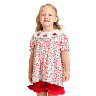 Apple Blossom Embroidered Collar Ruffle Outfit
