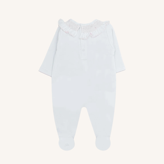 Smocked Collar Pima Playsuit – White & Pink

