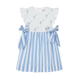 Girls Striped Cotton Smocked Dress – Blue Stripe
