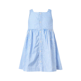 Girls Striped Button Front Sundress – Blue & Ivory
