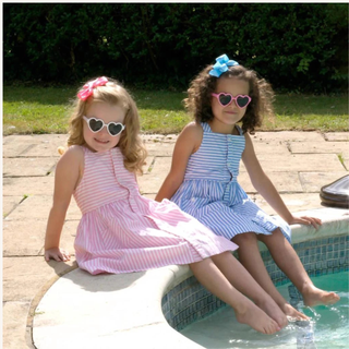 Girls Striped Button Front Sundress – Blue & Ivory
