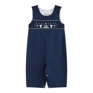 Blue Nativity Smocked Overalls
