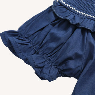 Blue Nativity Smocked Ruffle Bishop Dress
