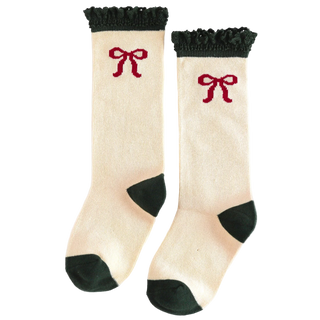 Vanilla Bow Lace Top Knee High Socks

