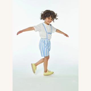 Elias H Back Suspender Shorts – Blue Stripe
