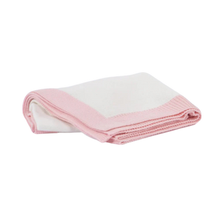 Jersey Knit Blanket with Contrast Rib Border – Pink + Cream
