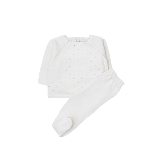Pima Knitted Cardigan & Pant Set – White Celery
