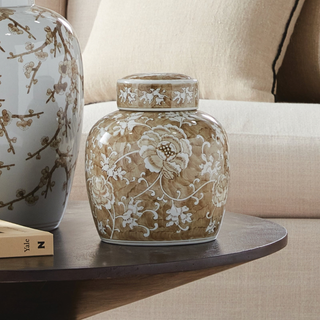 Province Lotus Lidded Jar – Brown & White
